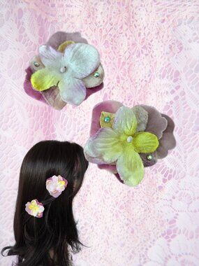 Handmade 2-Piece Hydrangea Floral Velvet Hairclips Romantic Balletcore